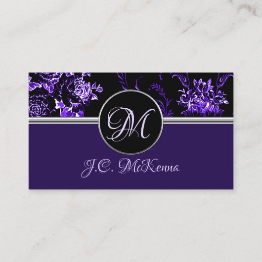 Monogram Paars Floral Visitekaartje 2 (Voorkant)