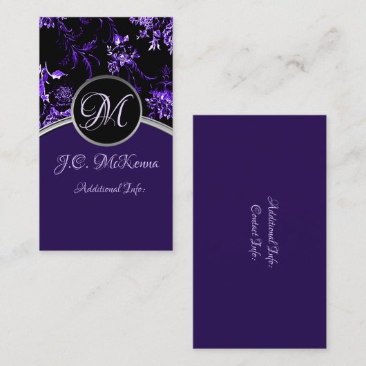 Monogram Paars Floral Visitekaartje 4 (Voorkant / Achterkant)