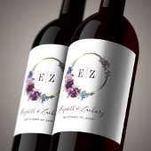 Monogram Paars Floral Wreath Boho Gold Lijst Wijn Etiket