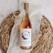 Monogram Paars Floral Wreath Boho Gold Lijst Wijn Etiket