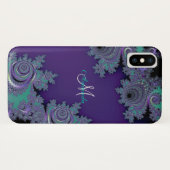 Monogram Paars Fractal Lace iPhone Case (Achterkant (horizontaal))