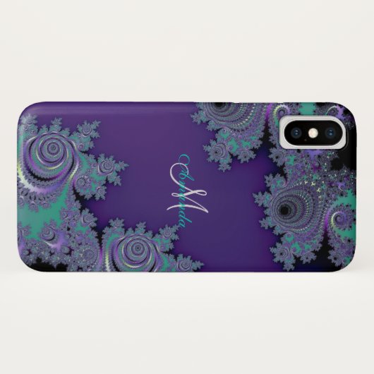 Monogram Paars Fractal Lace iPhone Case (Achterkant (horizontaal))