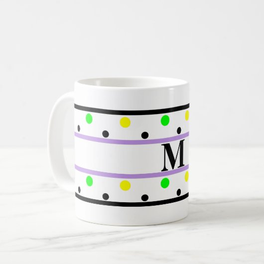 Monogram Paars Geel Groen Stippen Koffiemok (Voorkant links)