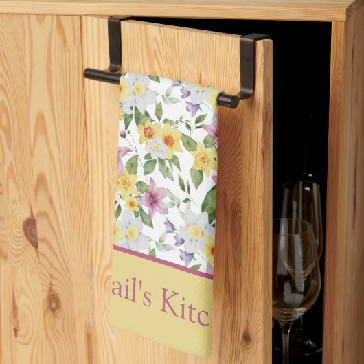 Monogram Paars Geel Wit Groen Bloemendesign Chic Theedoek (Derde Gevouwen)