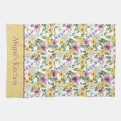 Monogram Paars Geel Wit Groen Bloemmotief Chic Theedoek (Horizontaal)