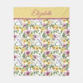 Monogram Paars Geel Wit Groen Bloemmotief Fleece Deken (Voorkant)