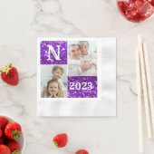 Monogram Paars Glitter 2 Foto's Collage Servet (Insitu)