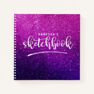 Monogram Paars Glitter Artist Sketchbook Notitieboek