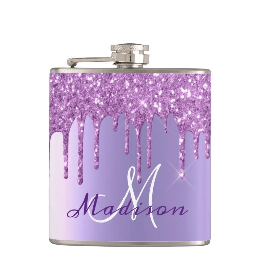 Monogram Paars Glitter Drift Girly Sparkle Heupfles (Voorkant)