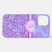 Monogram Paars Glitter Heart 2 Tone Case-Mate iPhone Case (Achterkant (horizontaal))