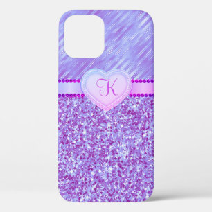 Monogram Paars Glitter Heart 2 Tone Case-Mate iPhone Case