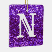 Monogram Paars Glitter Metallic Kerstmis Keramisch Ornament (Rechts)