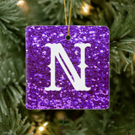 Monogram Paars Glitter Metallic Kerstmis Keramisch Ornament