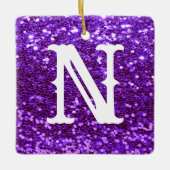 Monogram Paars Glitter Metallic Kerstmis Keramisch Ornament (Voorkant)