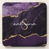 Monogram Paars Gold Agate Geode Bier Onderzetter (Voorkant)