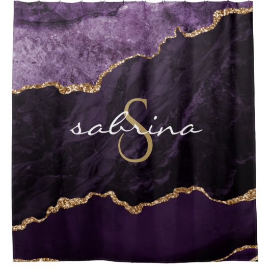 Monogram Paars Gold Agate Geode Douchegordijn (Voorkant)