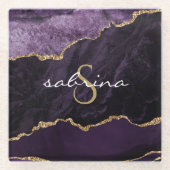 Monogram Paars Gold Agate Geode Glazen Onderzetter (Voorkant)