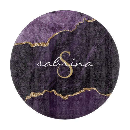 Monogram Paars Gold Agate Geode Snijplank (Voorkant)