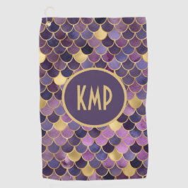 Monogram Paars Gold Mermaid Scales Trendy Golfhanddoek