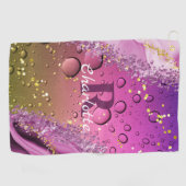 Monogram Paars, goud en witte ombre | Oceaan Golfhanddoek (Horizontaal)
