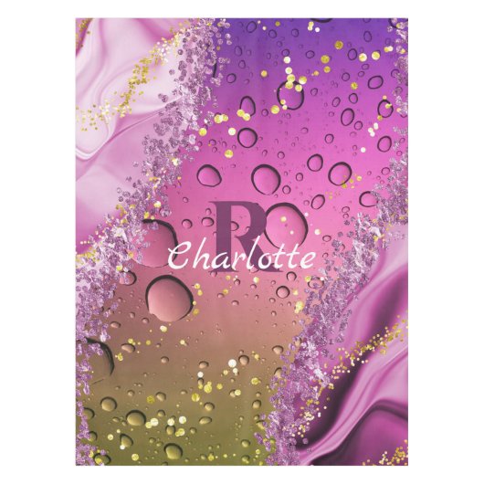 Monogram Paars, goud en witte ombre | Oceaan Tafelkleed (Voorkant)