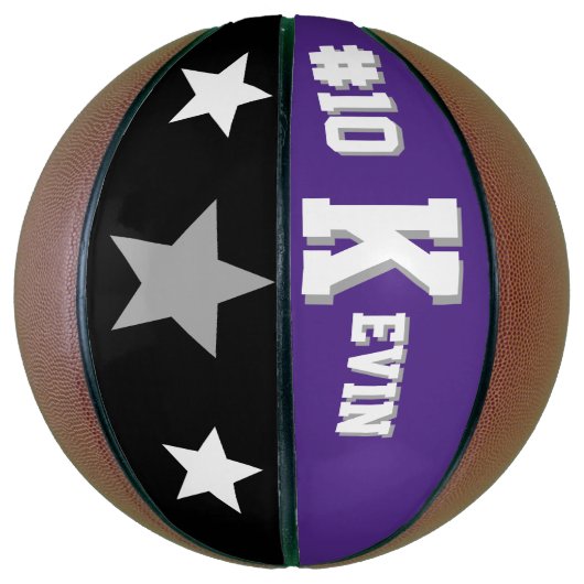 Monogram Paars, Grijs en Wit Basketbal (Verticaal)