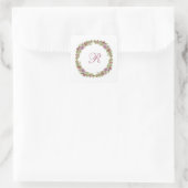 Monogram Paars Groen Bloemenkrans Vierkante Sticker (Tas)