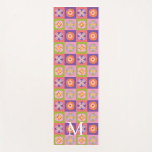 Monogram paars groen bloempatroon yogamat