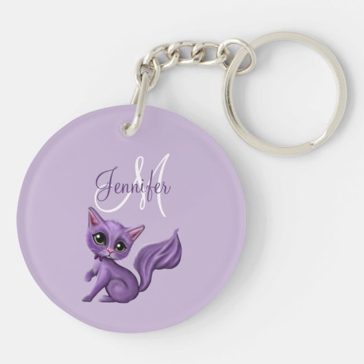 Monogram Paars Kat Sleutelhanger (Achterkant)