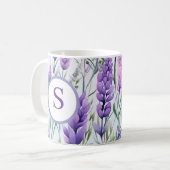 Monogram Paars Lavendel Bloemenveld Koffiemok (Voorkant links)