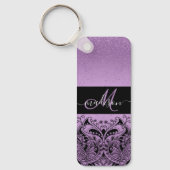 Monogram Paars Lavender Glitter Sleutelhanger (Voorkant)