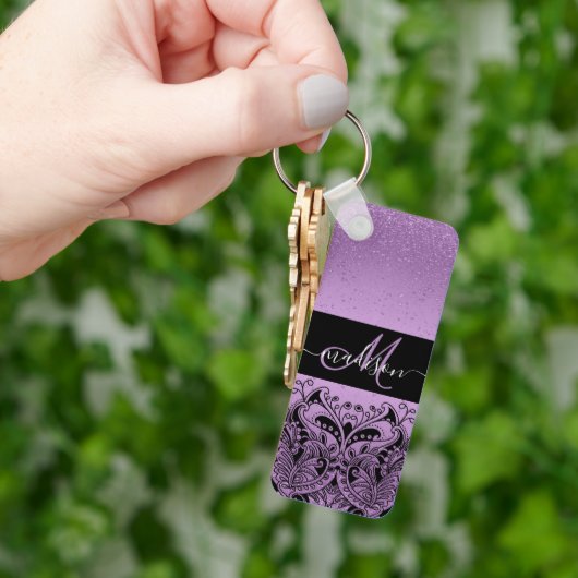 Monogram Paars Lavender Glitter Sleutelhanger (Hand)