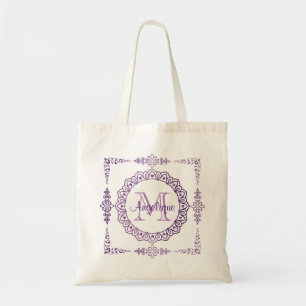 Monogram Paars Lijst Fancy Lace Girly Lila Tote Bag