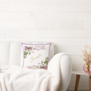 Monogram Paars Lila Roze Bouquet  Chic Kussen