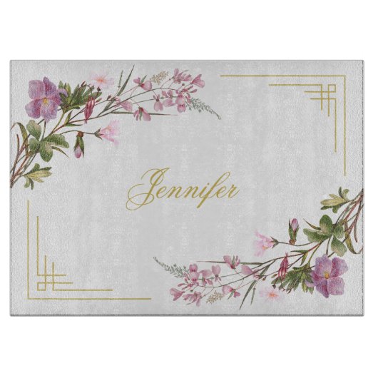 Monogram Paars Lila Roze Bouquet  Cute Snijplank (Voorkant)