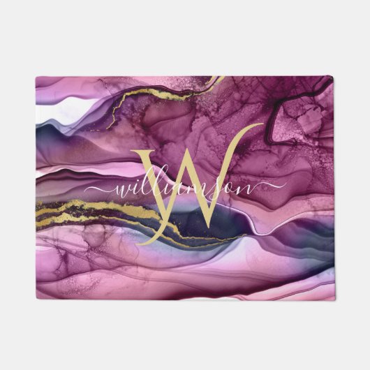 Monogram Paars Magenta Roze & Goud Agatische Geode Deurmat (Voorkant)