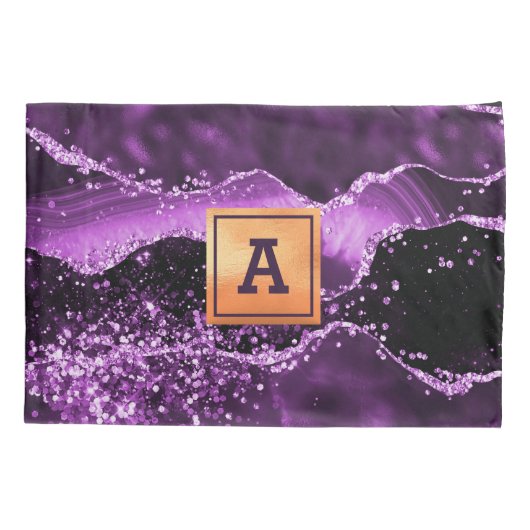 Monogram Paars marmer Kussensloop (Achterkant)