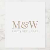 Monogram Paar's Modern Goud Wit Bruiloft Wijn Etiket (Enkel label)