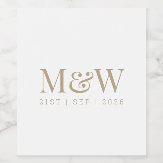 Monogram Paar's Modern Goud Wit Bruiloft Wijn Etiket (Enkel label)