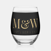 Monogram Paar's Modern Goud Zwart Bruiloft Wijnglas Zonder Voet (Voorkant)