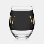 Monogram Paar's Modern Goud Zwart Bruiloft Wijnglas Zonder Voet (Rechts)