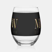 Monogram Paar's Modern Goud Zwart Bruiloft Wijnglas Zonder Voet (Links)