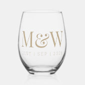 Monogram Paar's Modern Initialen Gouden Bruiloft Wijnglas Zonder Voet (Voorkant)