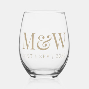Monogram Paar's Modern Initialen Gouden Bruiloft Wijnglas Zonder Voet