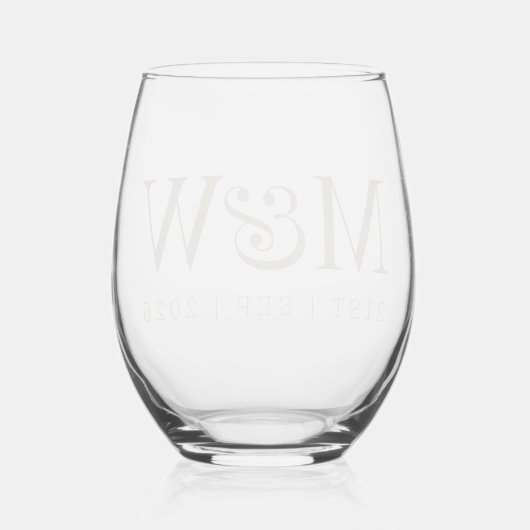 Monogram Paar's Modern Initialen Gouden Bruiloft Wijnglas Zonder Voet (Achterkant)