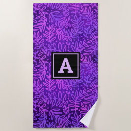 Monogram paars ombre bladpatroon modern strak strandlaken