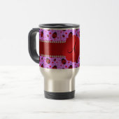 Monogram paars pastel ladybug harten patroon reisbeker (Voorkant links)