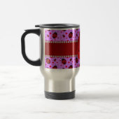 Monogram paars pastel ladybug harten patroon reisbeker (Links)