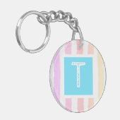 Monogram Paars Roze Aquarel Strepen Sleutelhanger (Voorkant Links)