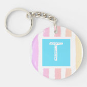 Monogram Paars Roze Aquarel Strepen Sleutelhanger (Voorkant)